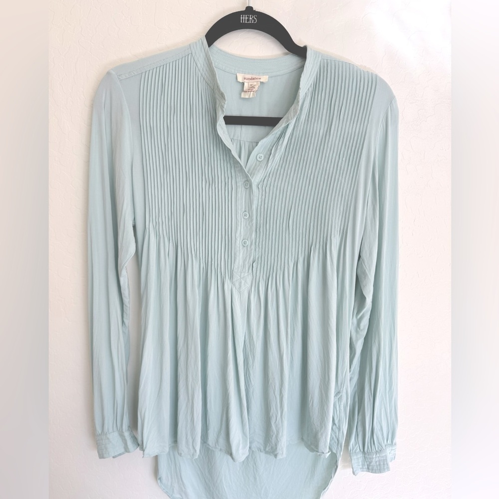 Sundance Mystic Falls Light Blue Crinkle Top Size XS  Hi-Low Blouse